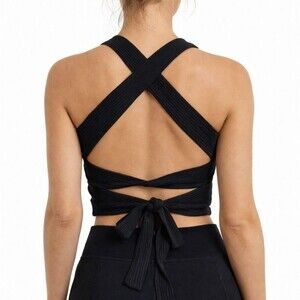 Women’s Black Cross-Back Wrap Crop Top